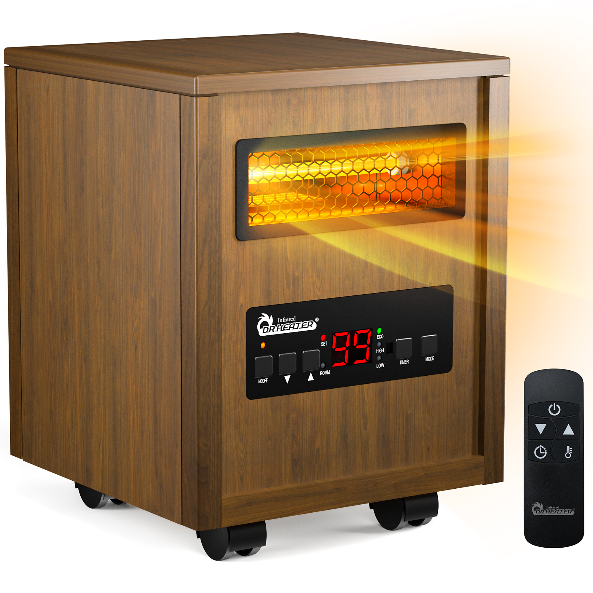 Dr. Infrared Heater Indoor Portable Space Heater — 1500W, Dual Heating, Programmable Timer, Thermostat, Remote Control, Ultra Quiet, Coffee, Model# DR-123